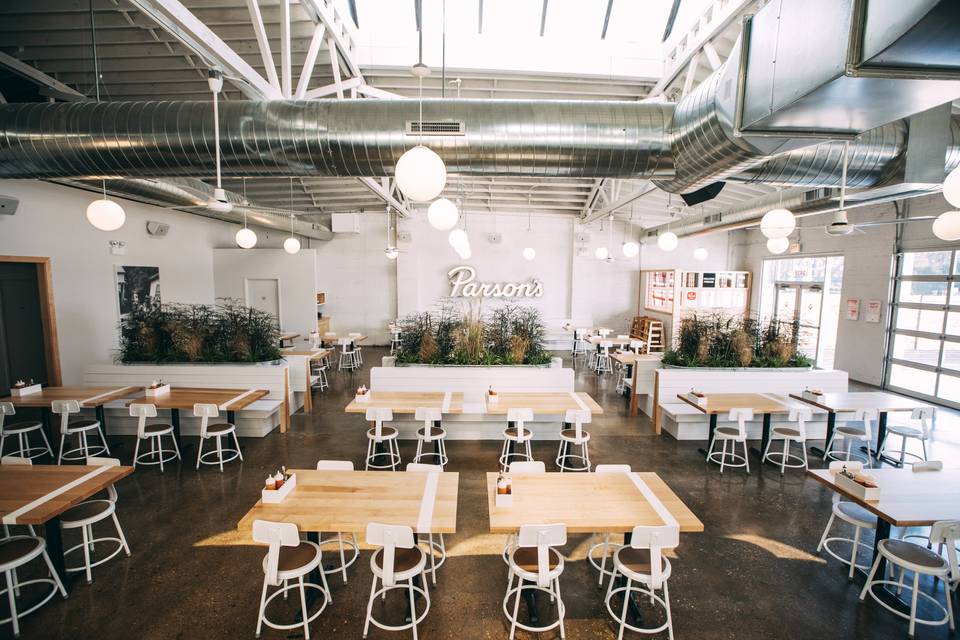 Spacious venue with industrial chic accents