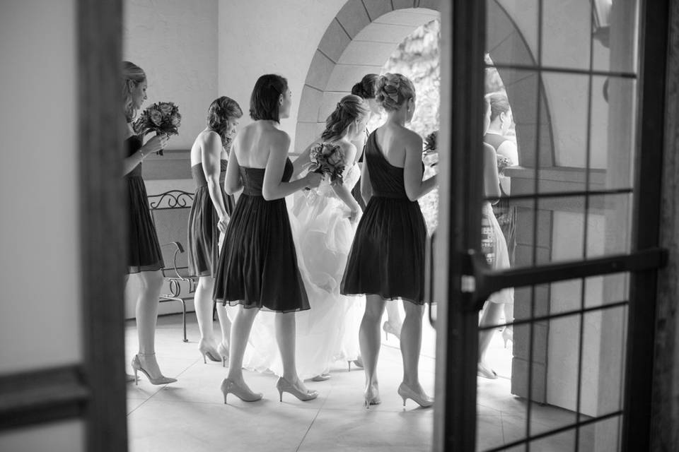 Wedding processional in black and white