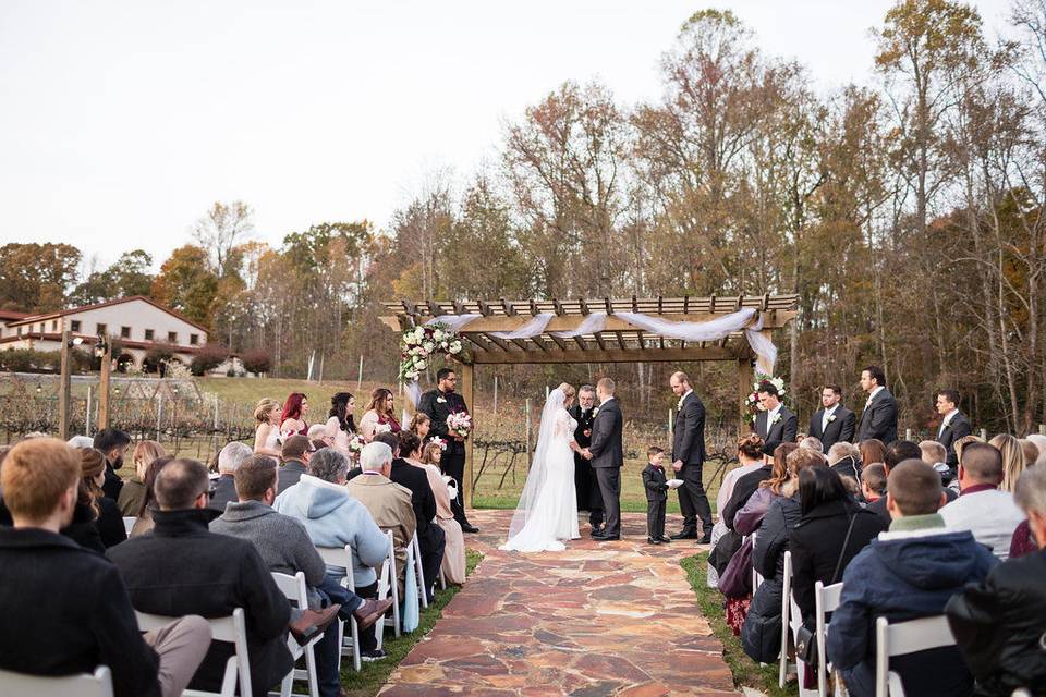 Newlywed couple kissing