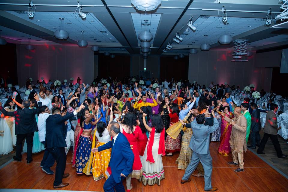 Crowd dancing to the DJ's music