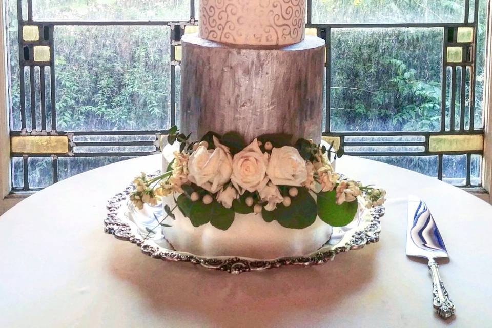 Custom silver hand-painted cake