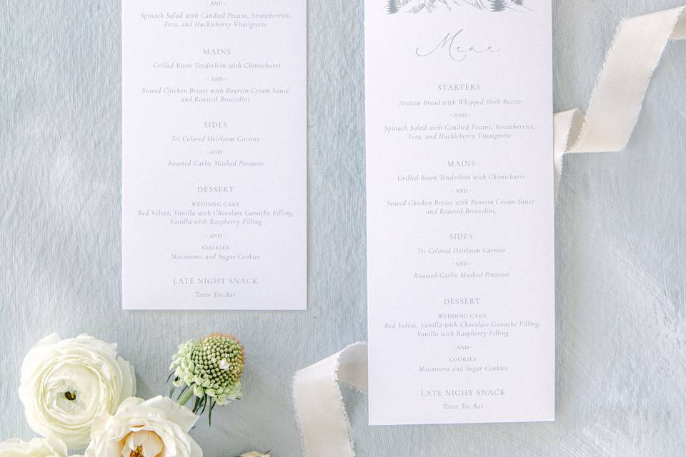 Wedding Menu in Dusty Blue