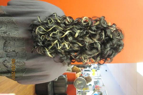Two Tone Fushion Extensions with cylinder curls and front high bump