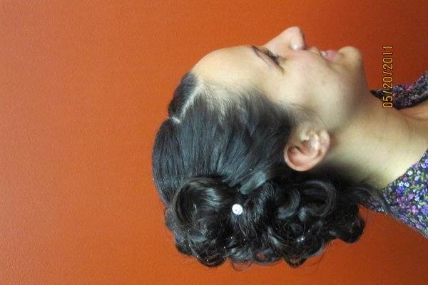 pinned up tight curls with tightly slicked back front to last for days