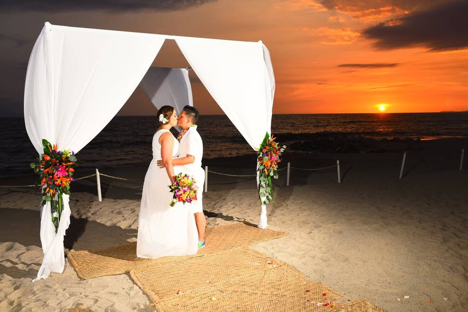 Bride and bride on the beach