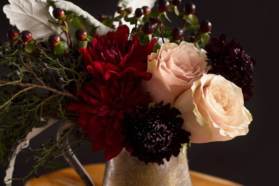 Vintage silver vase & blooms