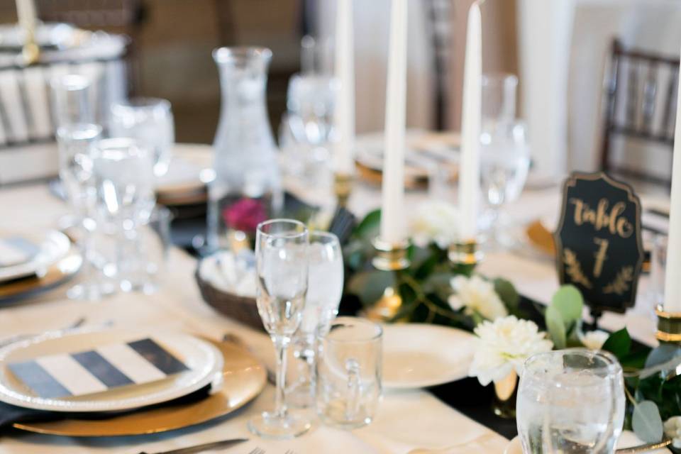 Black and Gold Elegant TablescapePhotographer: Amy Caroline PhotographyFlorist: Wildflower Floral