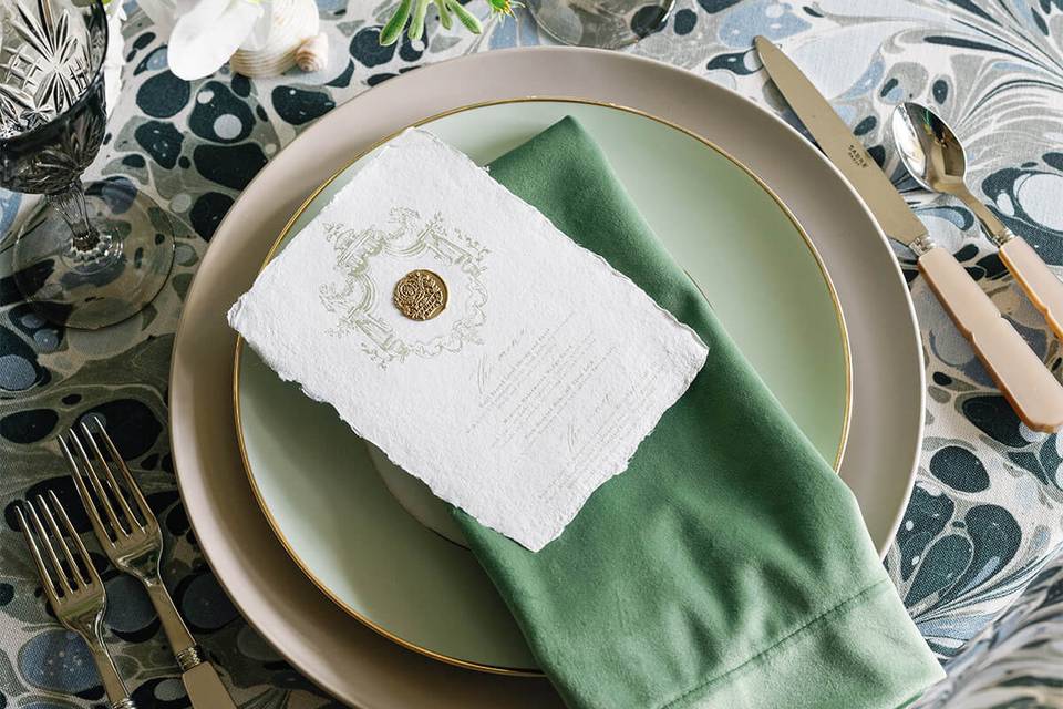 Marbled linen, sage napkin
