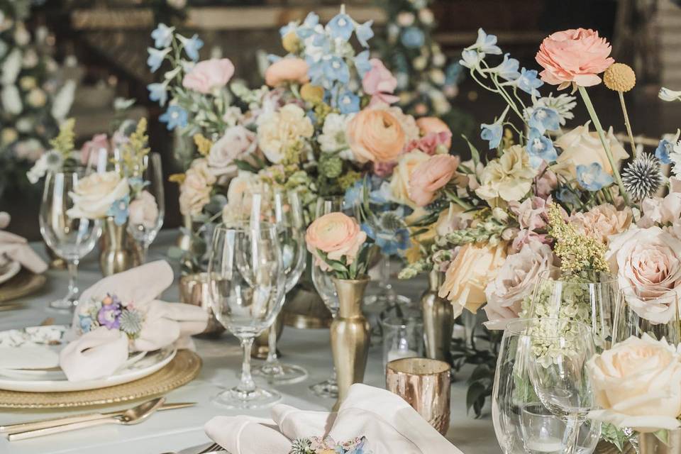 Beautiful flowers and glassware