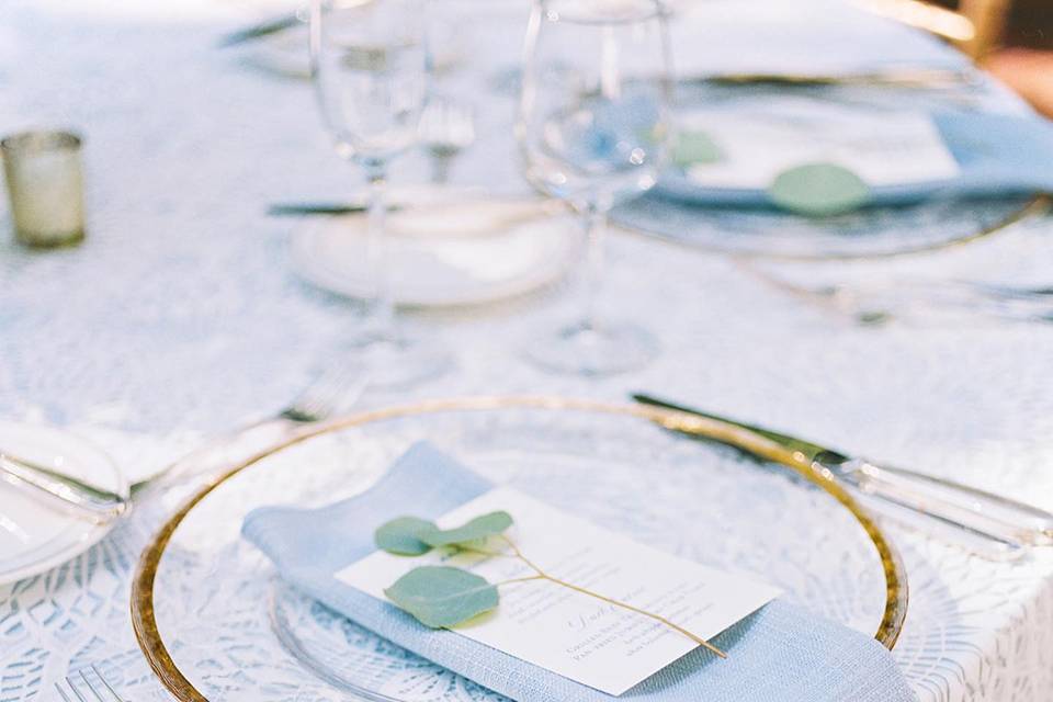 Blue and white linens