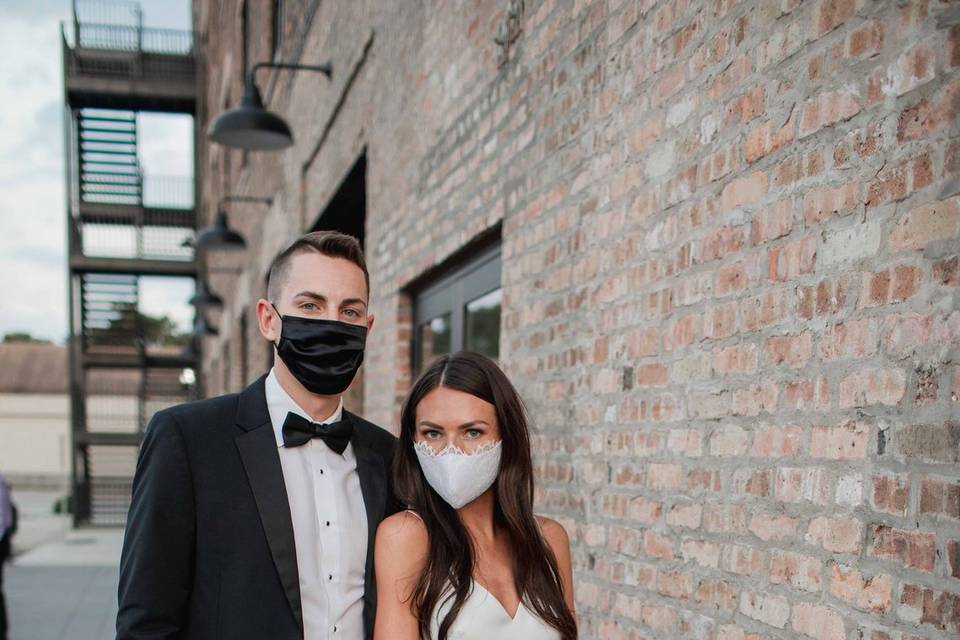 Bride and Groom with Masks