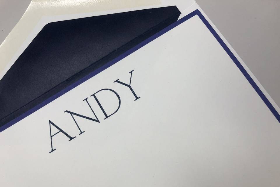 Classic and Traditional Thermography with a warm Navy Envelope Liner