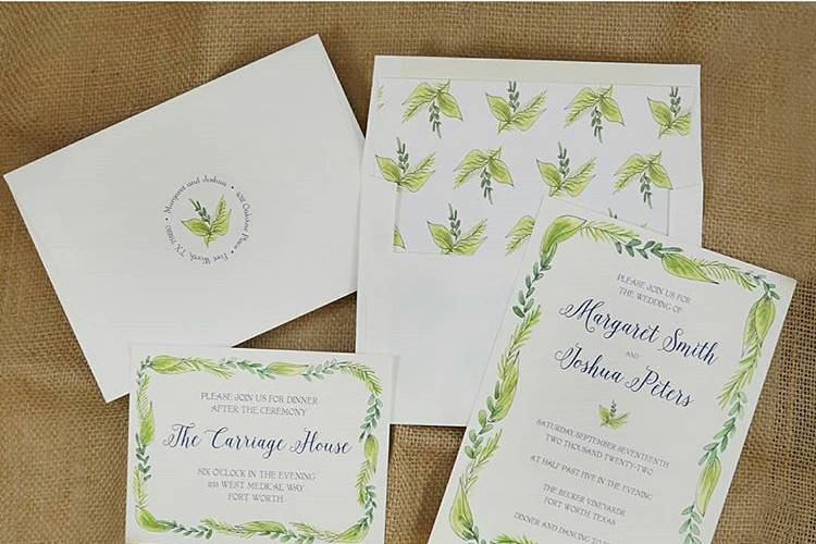 Wedding Suite with matching Envelope Liners and Return Address Label