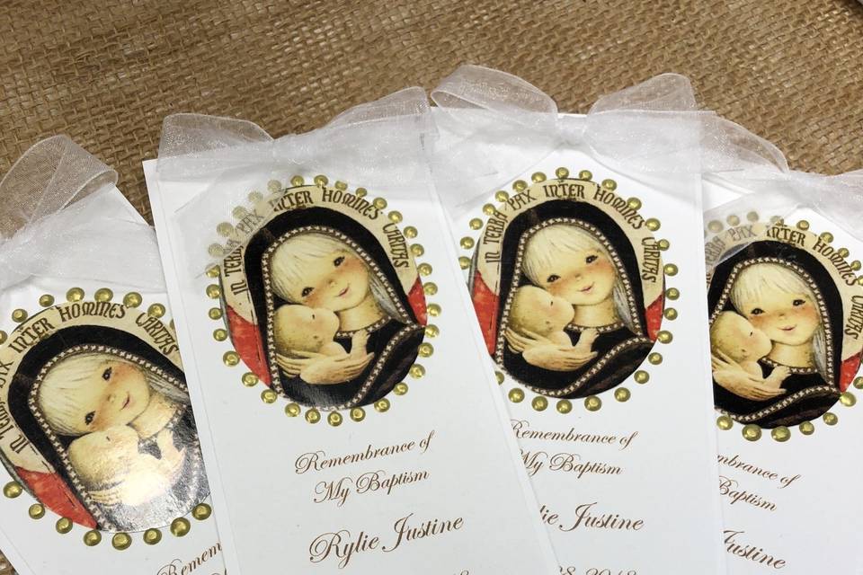 Madonna and Child custom layered Baptismal Bookmarks