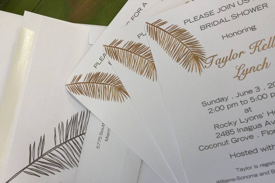 Custom Copper Foil Pressed Invitation with a simple envelope liner detail.