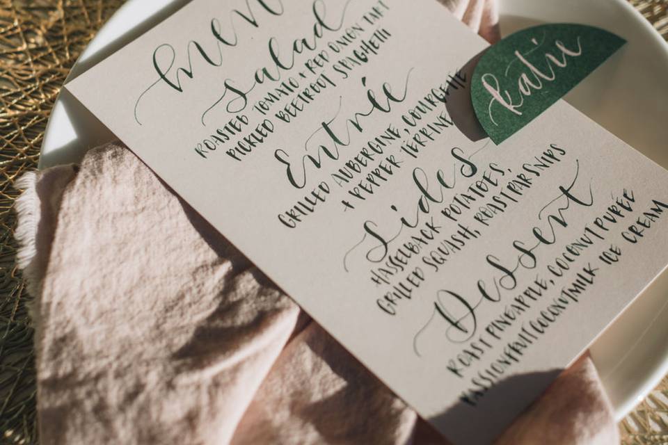 Hand lettered menu