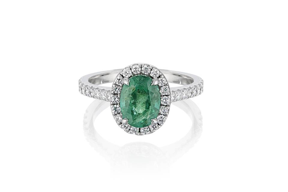 Emerald Halo Engagement Ring