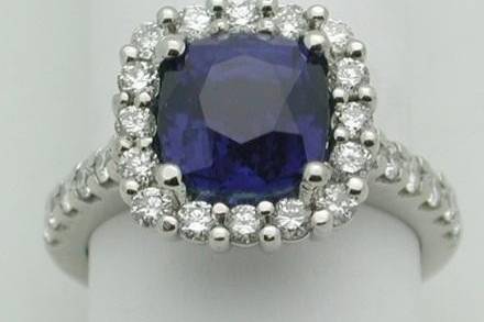 One of the finest sapphires with a diamond shank and diamond halo, in platinum.