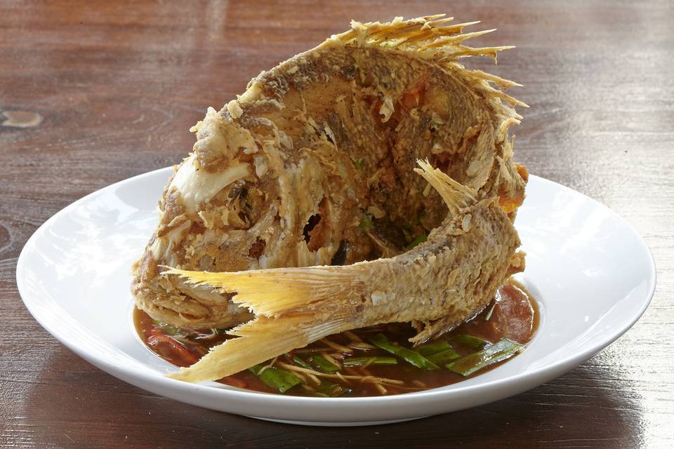 Crispy Whole Snapper with Chili Ginger Sauce or Tangerine Citrus Sauce