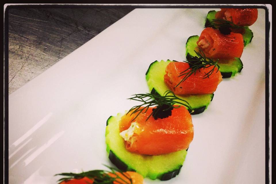 Gravlax Salmon Roulade with Cream Cheese and Crab Meat
