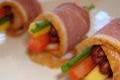 Smoked Duck Roulade with Candied Pecan, Mango and Tomato