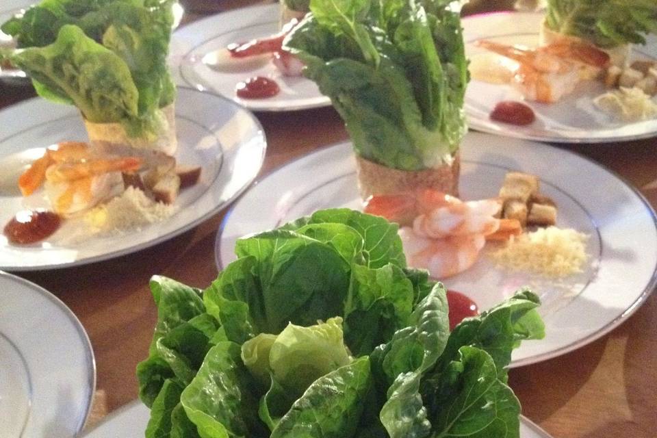 Bouquet of Caesar Salad and Poached Prawns