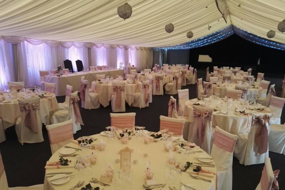 A white and pink reception