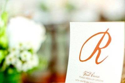 menu card, charger, virginia wedding planner