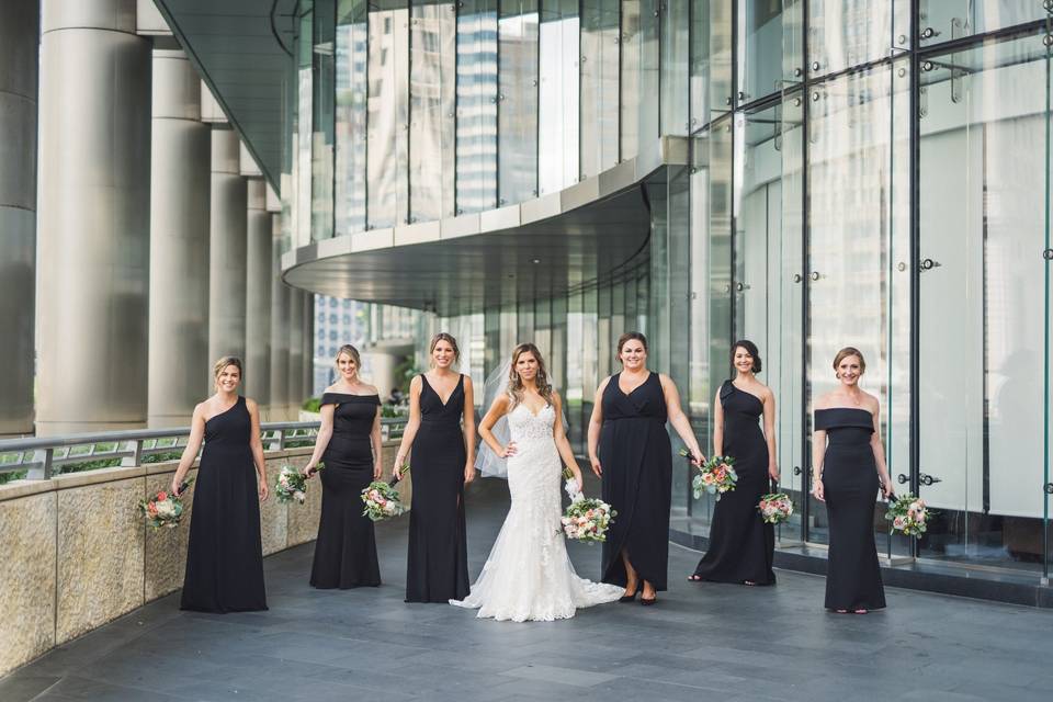 Bridesmaids in Black Dresses