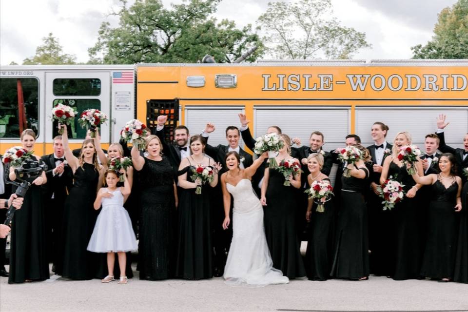 Bridal party celebrating