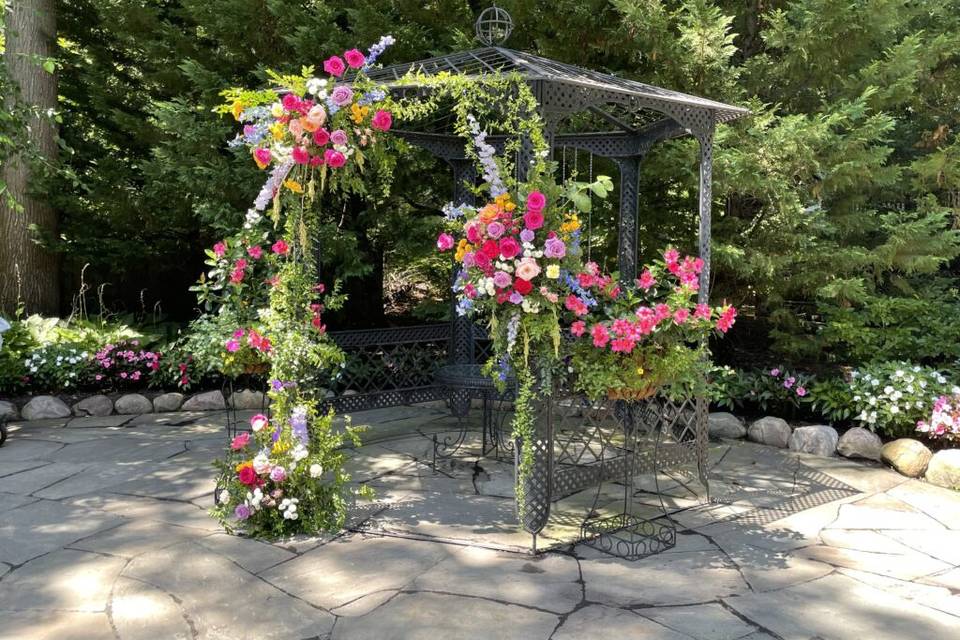 Deep colors of flower arch