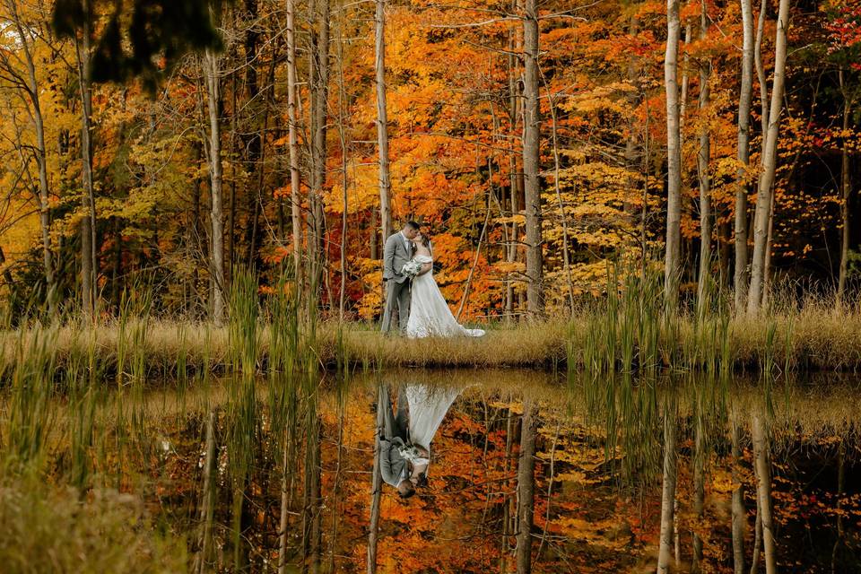 Bride and Groom Portrait in Fa