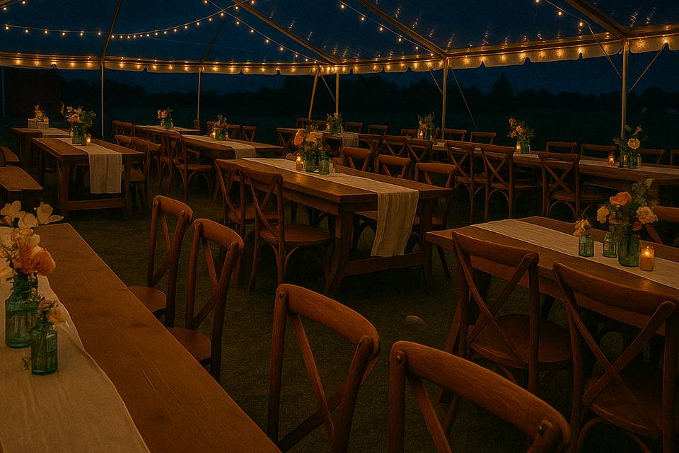 Clear top tent at night