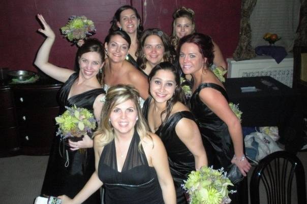 Bridesmaids and bride