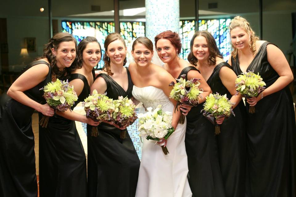 Bridesmaids and bride