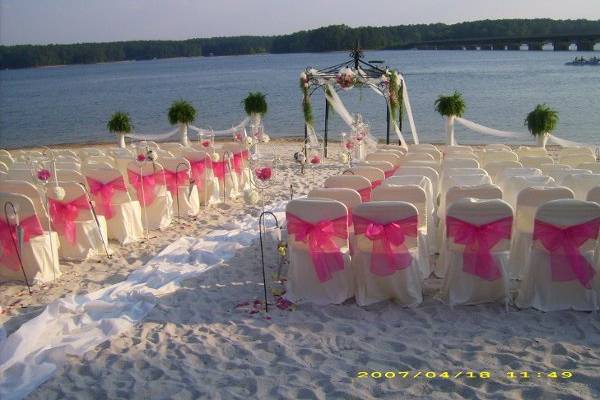 Beach wedding setting
