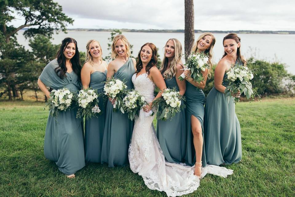 The wedding party in sage green