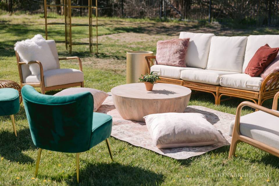 Green chairs w/ Cream Sofa