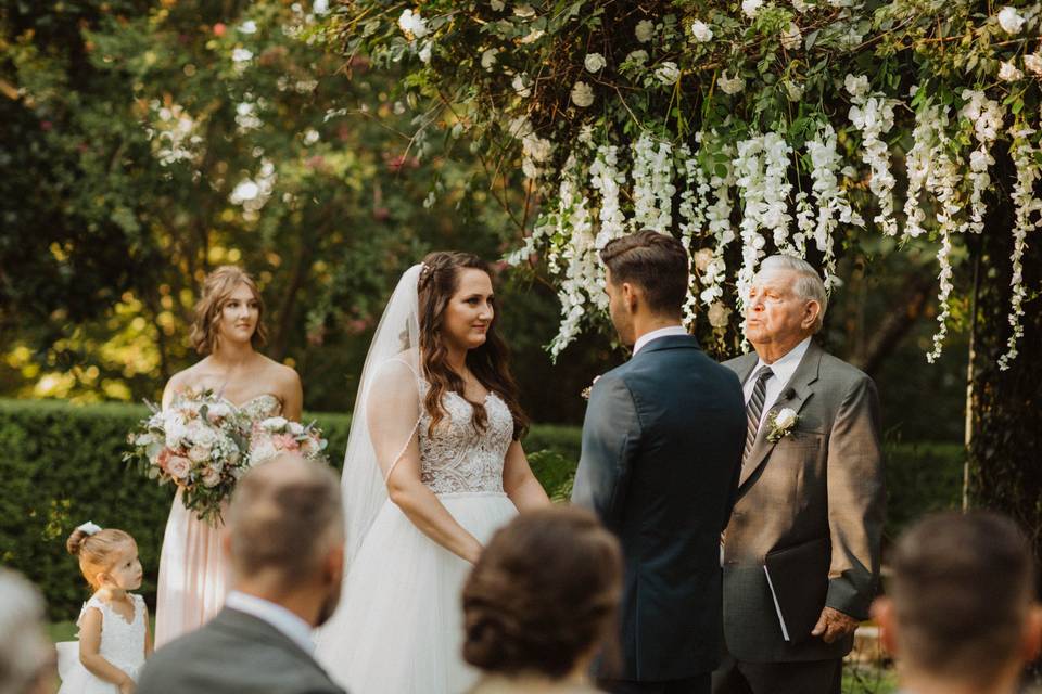 A floral wedding ceremony