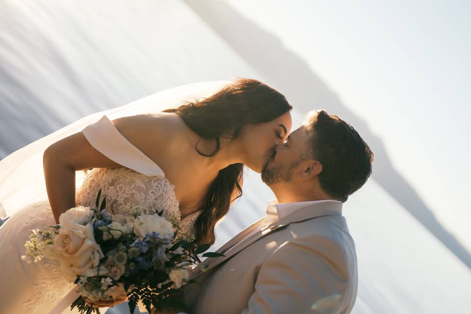 Couple kissing by Lake Tahoe