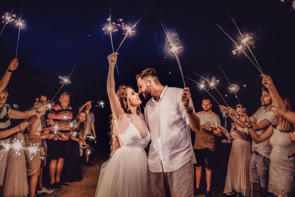 Newlyweds enjoy a sparkling moment