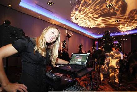 DJ Celeste providing live sound and DJing services for an Oracle corporate party in S.F.