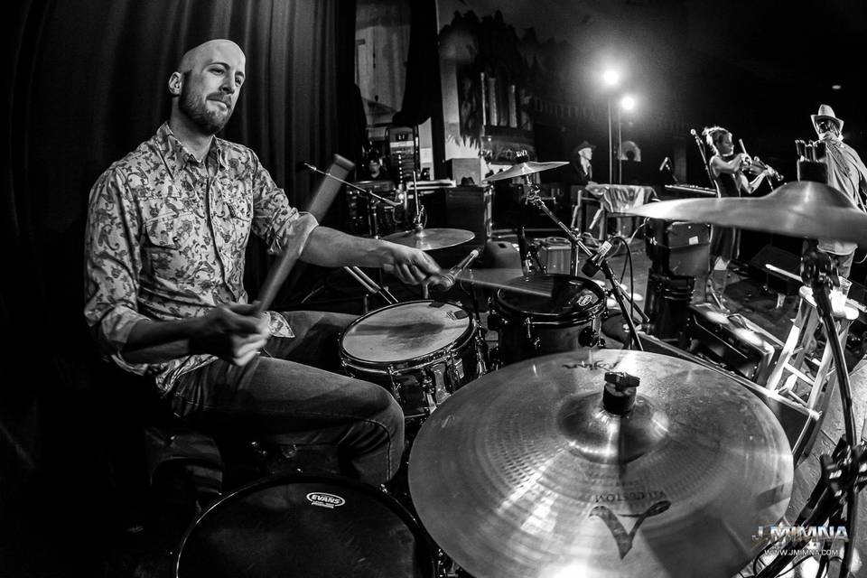 Scotty Hicks plays drums