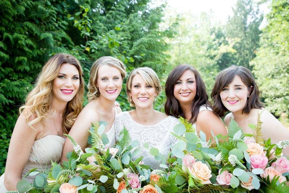 Bride and her bridesmaids