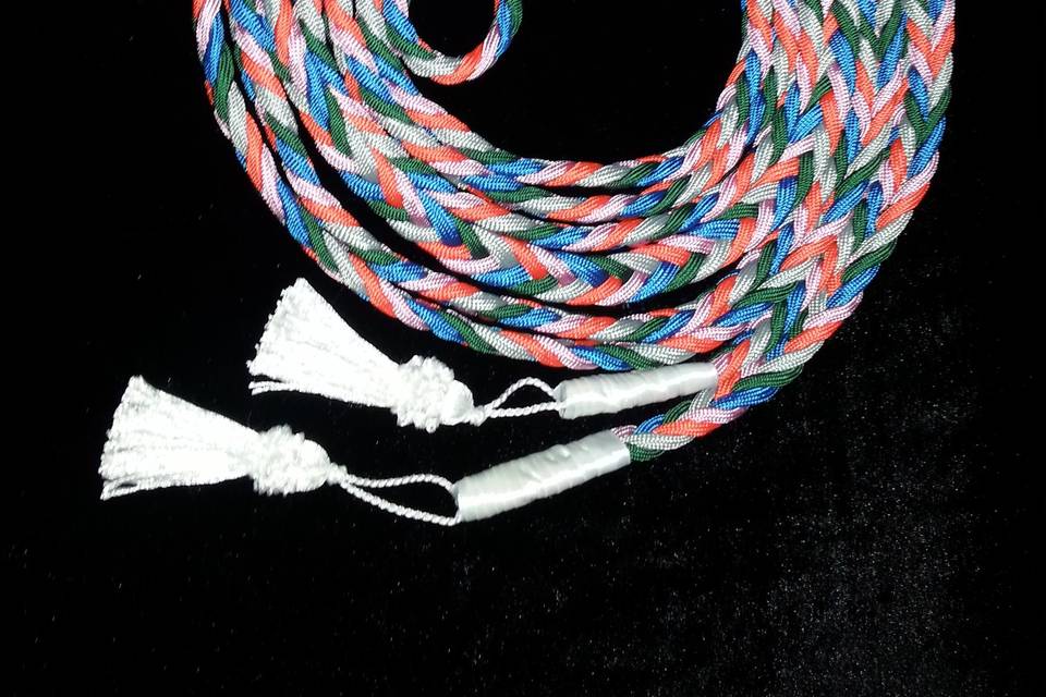 Handfasting ribbon of five different colors braided by hand by Be Wed By Fred.