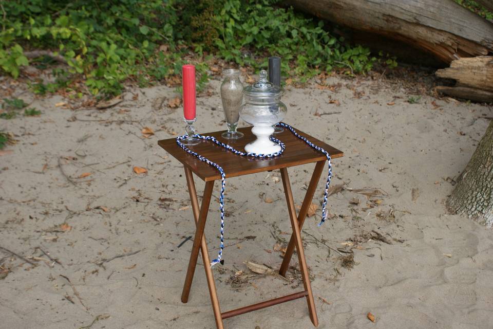 Sand Ceremony and Handfasting on the beach.