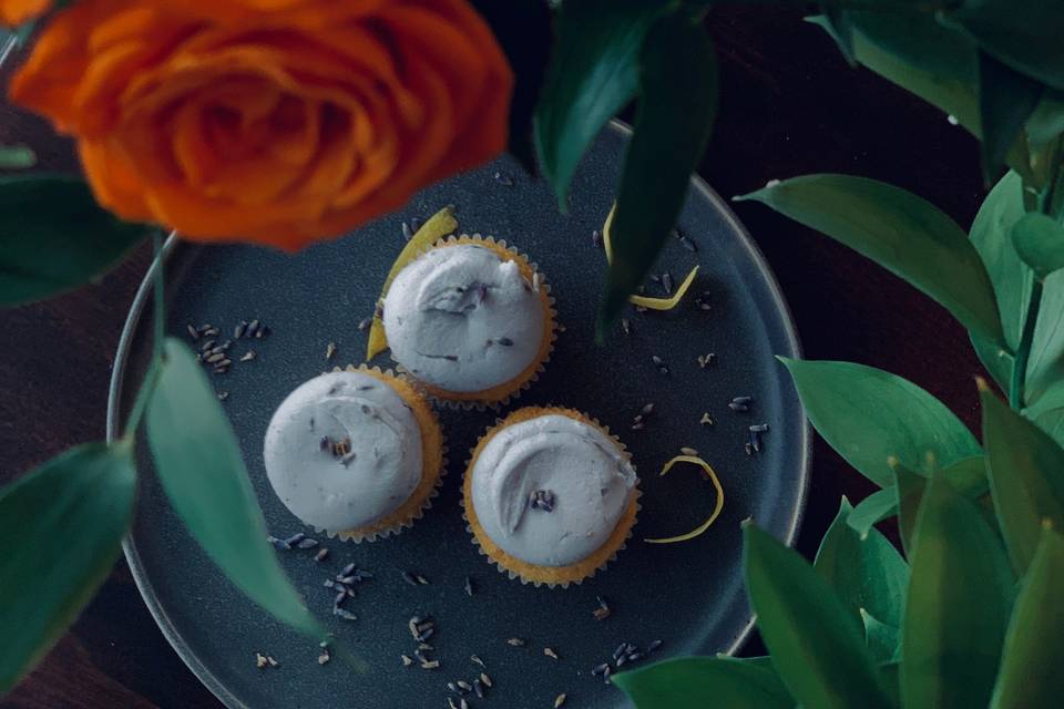Mini lemon-lavender cupcakes