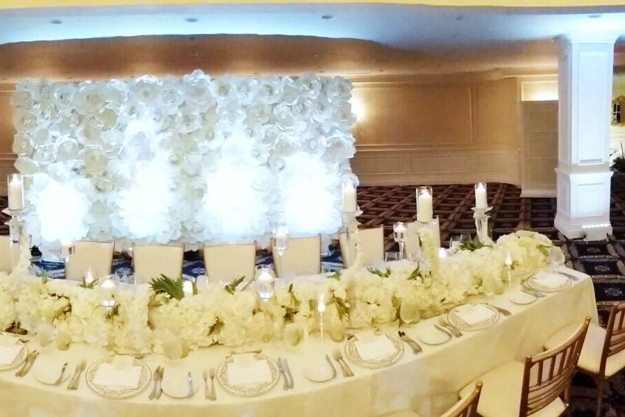 Long white table setup