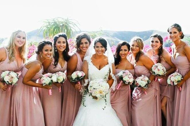 Bouquets of the bride and her bridesmaids
