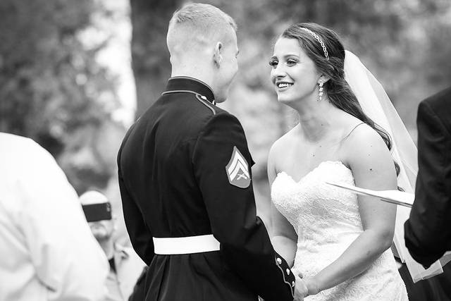 Newlywed couple in black and white